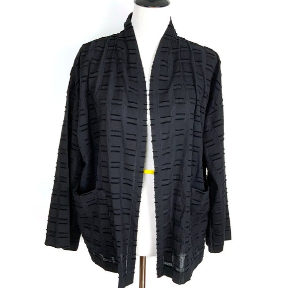 New Eileen Fisher Soffo Black Textured Organic Cotton Jacket Sz 1X - Picture 9 of 16